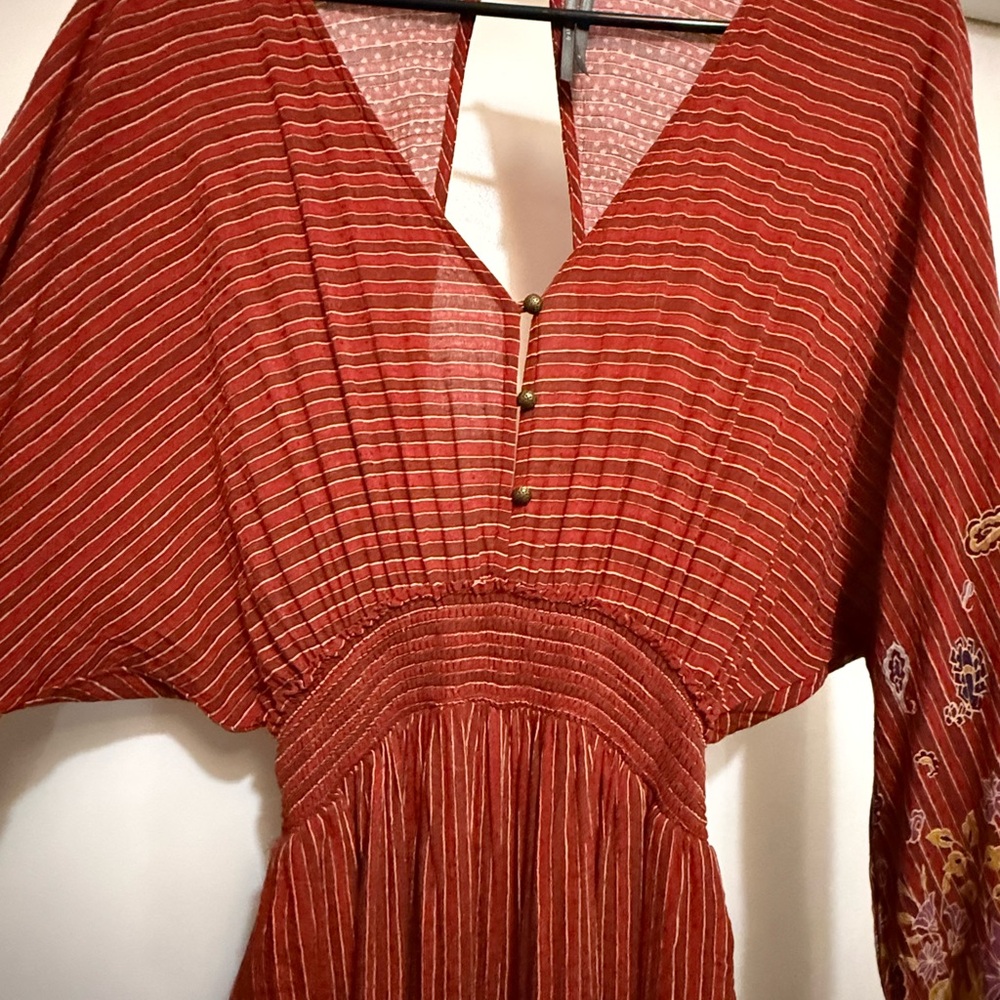 Anthropologie Rust Red bolo Floral open back long sleeved Jumpsuit - Picture 8 of 11